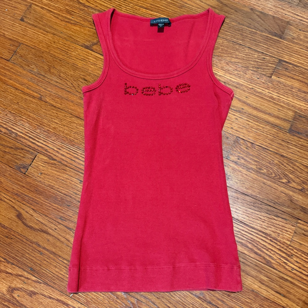 BEBE Red Embellished Ribbed Tank Top - Picture 5 of 5